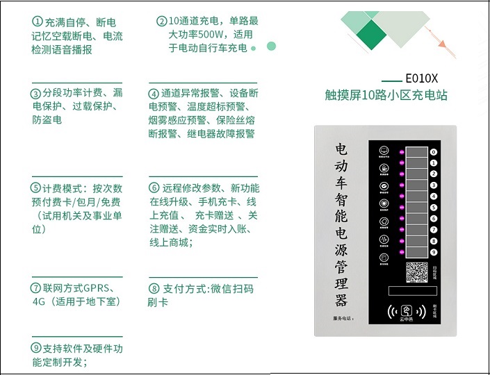 觸摸屏小區電動車充電站產品功能